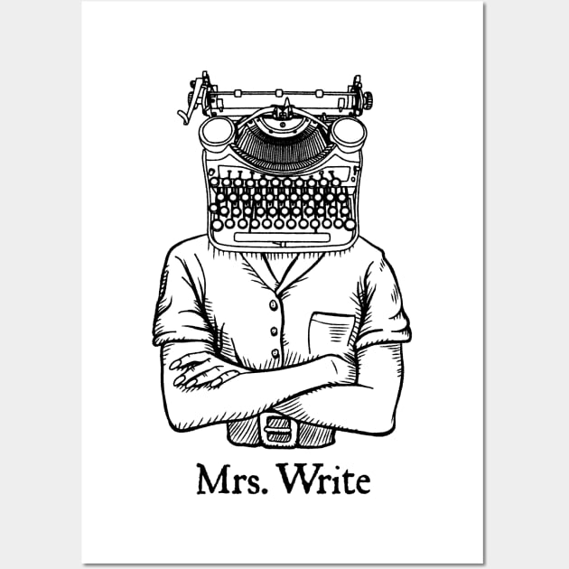 Mrs. Write Author Writer Vintage Typewriter Funny Word Pun Wall Art by Grandeduc